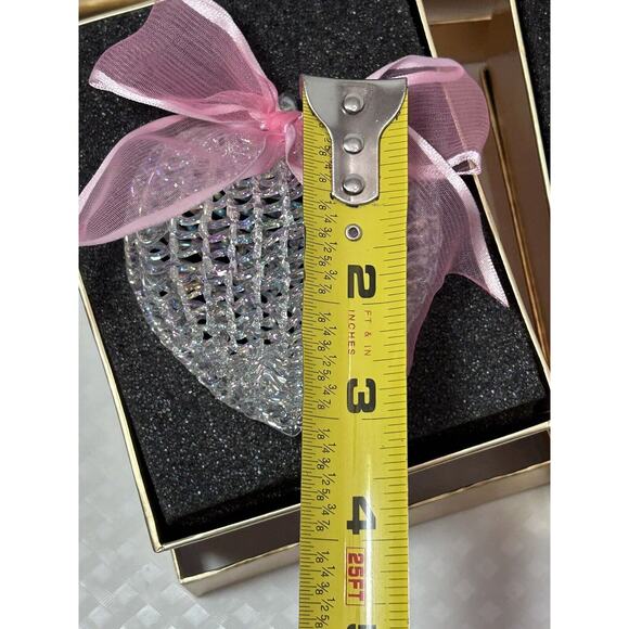 Set 5 Handblown Spun Iridescent Glass Heart Ornament w Ribbon Bows 3" Holiday - Picture 10 of 10